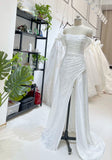 Simple Mermaid Strapless Floor Length Sleeveless Sequin Prom Dress HZ1022