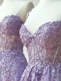 Sweetheart Neck Lace Long Prom Dresses, Lace Graduation Dress HZ1022