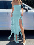 Mermaid Strapless Prom Dresses Side Slit Prom Dress HZ1022