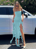 Mermaid Strapless Prom Dresses Side Slit Prom Dress HZ1022