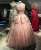 Pink Sweetheart Ball Gown Prom Dress with Lace HZ1022