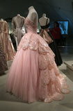 Pink Sweetheart Ball Gown Prom Dress with Lace HZ1022