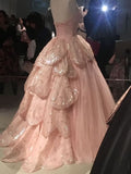 Pink Sweetheart Ball Gown Prom Dress with Lace HZ1022