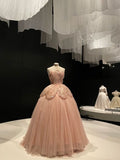 Pink Sweetheart Ball Gown Prom Dress with Lace HZ1022