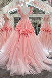 Pink Feather Lace Sweetheart Ball Gown Prom Dress with 3D Floral Lace HZ1022