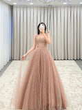 Ball Gown Sequin Floor Length Sleeveless Pink Prom Dress HZ1022