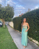 Sheath Strapless Mint Green Floor Length Sleeveless Slit Prom Dress HZ1022