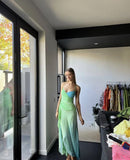 Vintage Mermaid Straps Ombre Green Floor Length Sleeveless Prom Dress HZ1022