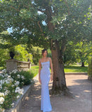 Vintage Mermaid Straps Light Sky Blue Floor Length Sleeveless Prom Dress HZ1022