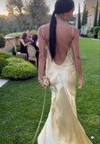 Vintage Mermaid Yellow Floor Length Sleeveless Backless Prom Dress HZ1022