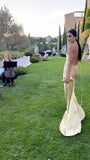 Vintage Mermaid Yellow Floor Length Sleeveless Backless Prom Dress HZ1022