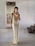 Vintage Mermaid Yellow Floor Length Sleeveless Prom Dress HZ1022