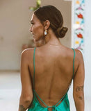 Vintage Mermaid Floor Length Sleeveless Green Slit Prom Dress HZ1022
