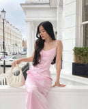 Vintage Mermaid Sleeveless Silk Satin Light Pink Prom Dress HZ1022