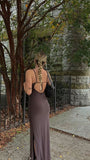 Vintage Mermaid Sleeveless Long Brown Prom Dress HZ1022