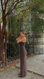 Vintage Mermaid Sleeveless Long Brown Prom Dress HZ1022