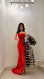 Sexy Mermaid Straps Sleeveless Long Red Prom Dress With Feather HZ1022