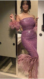 Sexy Mermaid Strapless Sequin Lilac Prom Dress With Feather HZ1022