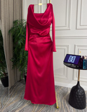 Sexy Mermaid Long Sleeves Red Prom Dresses HZ1022