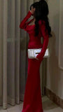 Sexy Mermaid Long Sleeves Red Prom Dresses HZ1022