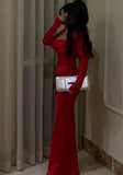 Sexy Mermaid Long Sleeves Red Prom Dresses HZ1022