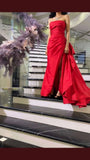 Sexy Mermaid Long Strapless Red Slit Prom Dresses HZ1022