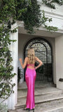 Sexy Sheath Long Straps Hot Pink Prom Dresses HZ1022