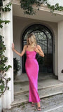 Sexy Sheath Long Straps Hot Pink Prom Dresses HZ1022