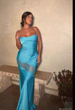 Sexy Sheath Long Straps Blue Prom Dresses HZ1022