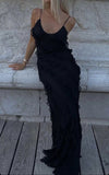 Sexy Sheath Long Straps Black Chiffon Prom Dresses HZ1022