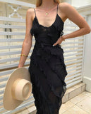 Sexy Sheath Long Straps Black Chiffon Prom Dresses HZ1022