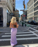 Sexy Sheath Long Straps Backless Lilac Prom Dresses HZ1022