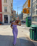 Sexy Sheath Long Straps Backless Lilac Prom Dresses HZ1022