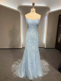 Elegant Lace Backless Tulle Formal Prom Dress HZ1022