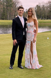 Modest Sheath Straps Sequin Slit Prom Dresses HZ1022