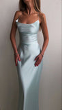 Modest Sheath Straps Light Sky Blue Prom Dresses HZ1022