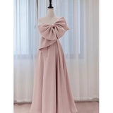 Modest A Line Strapless Long Sleeveless Satin Pink Prom Dresses HZ1022