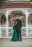 Modest Mermaid Straps Long Satin Green Prom Dresses HZ1022