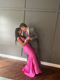 Modest Mermaid Long Satin Pink Prom Dresses HZ1022