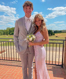 Modest Mermaid Long Sequin Pink Slit Prom Dresses HZ1022