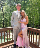Modest Mermaid Long Sequin Pink Slit Prom Dresses HZ1022