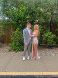 Modest Mermaid Long Sequin Pink Slit Prom Dresses HZ1022