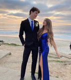 Modest Mermaid Long Royal Blue Slit Prom Dresses HZ1022