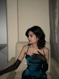 Simple A Line Straps Long Slit Teal Prom Dresses HZ1022