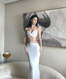 Sexy Sheath Straps Long White Prom Dresses HZ1022