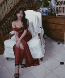 Sexy Mermaid Off The Shoulder Long Burgundy Prom Dresses HZ1022
