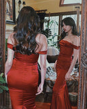 Sexy Mermaid Off The Shoulder Long Burgundy Prom Dresses HZ1022