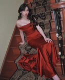 Sexy Mermaid Off The Shoulder Long Burgundy Prom Dresses HZ1022