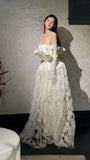 Vintage A line Sleeveless Long White Lace Wedding Dresses HZ1022