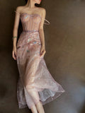 Fairy A line Straps Long Pink Lace Prom Dresses HZ1022